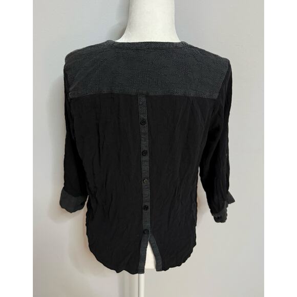 Miss Me Beaded Top Size Embellished Black Pocket 100% Rayon Button Back Med Y2K - Picture 6 of 7